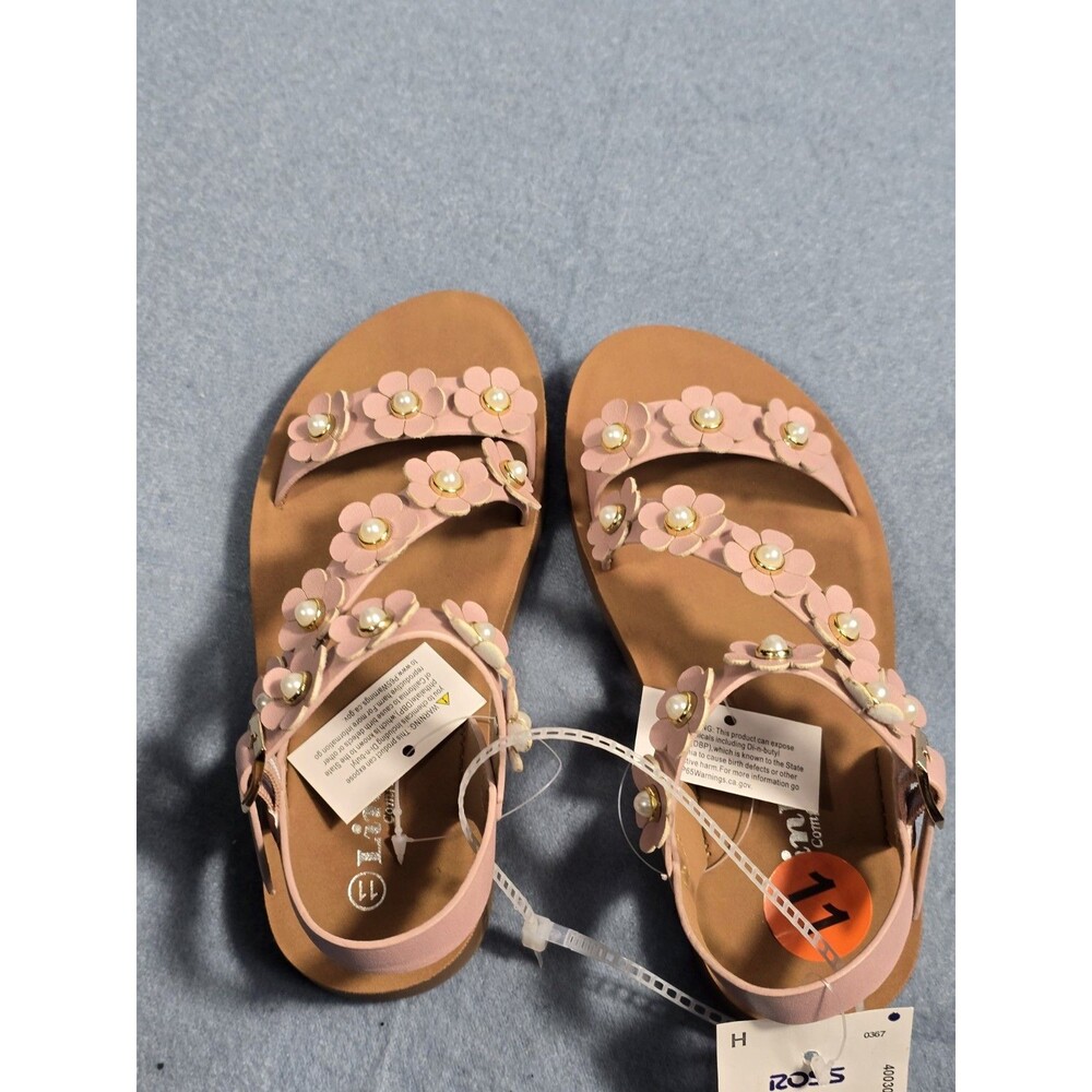 Toddler Girls Pink Floral Sandals or Girls Summer Open Toe Floral Flat Shoes 11